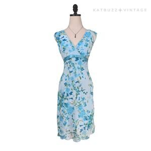 Vintage Midi Dress 3 4 Blue Floral Y2K Babydoll Fairy Tie Sleeveless Dainty 90s